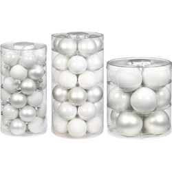 62x stuks glazen kerstballen wit 4, 6 en 8 cm glans en mat - Kerstbal