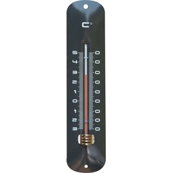 Binnen/Buiten Thermometer - grijs - metaal - 6,5 x 30 cm - tuin - Buitenthermometers