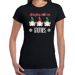 Bellatio Decorations fout kersttrui t-shirt dames - Kerst kabouter/gnoom - zwart - Gnomies S - kerst t-shirts