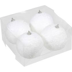 Bellatio decorations Kerstballen - 4 st - sneeuw effect - wit - 10 cm - Kerstbal