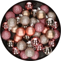 Set van 40x stuks kunststof kerstballen mix champagne en roze 3 cm - Kerstbal