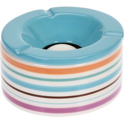 Terras asbak/stormasbak - blauw met streep - 14 x 7,5 cm - keramiek - Asbakken
