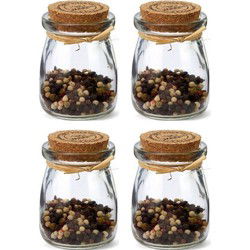 4x Glazen mini kruidenpotjes met afsluitkurk 100 ml - Voorraadpot