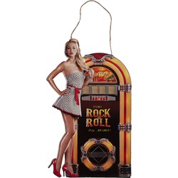 Clayre & Eef Wanddecoratie Jukebox 37x60 cm Zwart Geel Ijzer Muurdecoratie