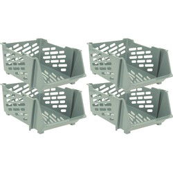 Storage Solutions Stapelbare opbergmand - 4x - Groen - 29L - kunststof - 44 x 36 x 20 cm - Opbergmanden