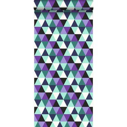 Origin behang grafische driehoeken paars en licht azuurblauw