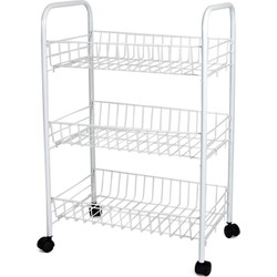 Witte keuken trolley met manden 40 x 26 x 62 cm - Opberg trolley