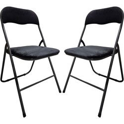 5Five Klapstoel met fluweel zitting - 2x - antraciet/zwart - 44 x 48 x 79 cm - metaal - Klapstoelen