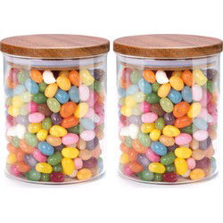 Alpina Voorraadpot/bewaarpot Foodking - 2x - borosilicaatglas - 600 ml - glas/hout - D9.5 x H11 cm - Voorraadpot