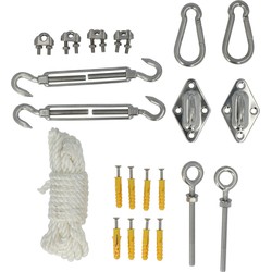 4gardenz 25 delige RVS Paal-Muur Schaduwdoek Montageset Nylon - 8 mm