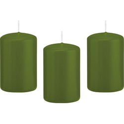 12x Kaarsen olijfgroen 5 x 8 cm 18 branduren sfeerkaarsen - Stompkaarsen