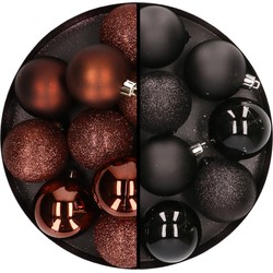 24x stuks kunststof kerstballen mix van donkerbruin en zwart 6 cm - Kerstbal