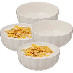 Secret de Gourmet Soepkommen/schaaltjes - 4x - Delphi - porselein - D15 x H7 cm - ivoor wit - Kommetjes