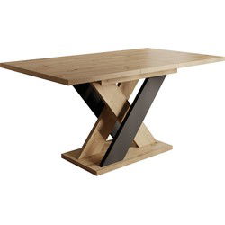 Meubella - Eetkamertafel Xandra - Eiken - Zwart - 160 cm - Uitschuifbaar