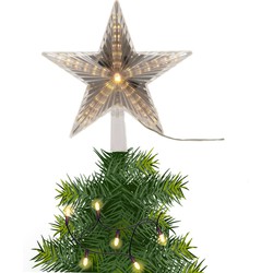 Lichtgevende kerstboom piek/topper ster warm wit licht 22 cm - kerstboompieken