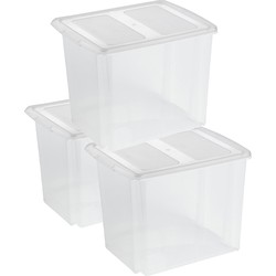 Sunware - Set van 3x opslagbox kunststof 45 liter transparant 45 x 36 x 36 cm met deksel - Opbergbox