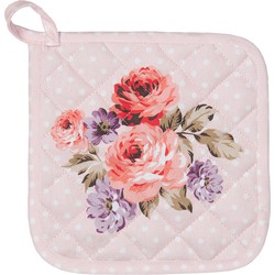 Clayre & Eef Pannenlap  20x20 cm Roze Paars Katoen Vierkant Bloemen Afgiet Pannenlap