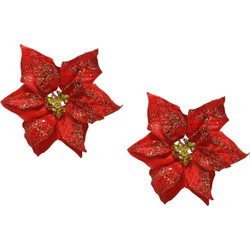 Decoris Kerstboom bloemen op clip - rood - 20 cm - kunststof - Kersthangers