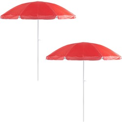 Voordeel set van 2x strandparasols rood 200 cm diameter - Parasols