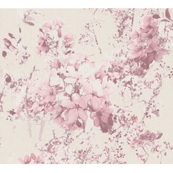 A.S. Création behang bloemmotief roze, lila paars, crème en wit - 53 cm x 10,05 m - AS-378163