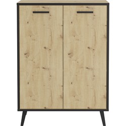 Kleine buffetkast met 2 deuren, eiken en donkergrijs decor, Plau - L68,5 x H93,5 cm