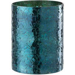 J-Line Theelichthouder Cilinder Glas Glitter Blauw - Large