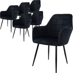 Set van 2 eetkamerstoelen, zwart, met rugleuning en armleuningen