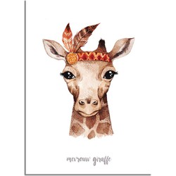 Mevrouw Giraffe - Kinderkamer poster - Babykamer poster - Wanddecoratie - A4 + Fotolijst zwart