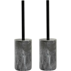 2x stuks WC/Toiletborstel in houder marmer look grijs 38 x 10 cm - Toiletborstels