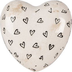 Clayre & Eef Decoratie Hart 11x11x4 cm Beige Zwart Keramiek Hartjes Woondecoratie