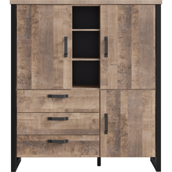 Groot hoog dressoir met 3 deuren, 3 lades en 3 open vakken L138 cm - EMILE