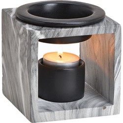 Geurbrander voor amberblokjes/geurolie/waxmelts - keramiek - grijs - 10x10x10 cm - marmer look - Geurbranders