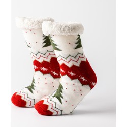 Geen merk NOELLE – Kerstsokken - antislip - met sherpa voering - one size – Snow White - multicolour - Dutch Decor kerst collectie