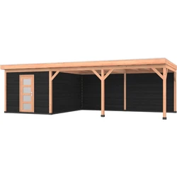 Douglas overkapping 900 x 400, met zwarte schuur en achterwand, Westwood Comfort