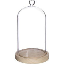 Ideas4seasons Decoratie stolp met hart - houten plateau - D14 x H24 cm - Decoratieve stolpen