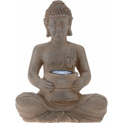 Tuinverlichting solar lamp boeddha beeld bruin 28 cm - Tuinbeelden