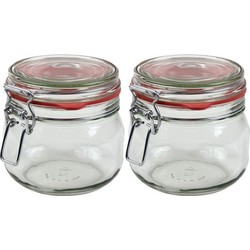 2x Glazen confituren pot/weckpot 500 ml met beugelsluiting en rubberen ring - Weckpotten
