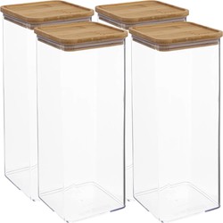 4x stuks voedsel bewaren keuken voorraadpot - kunststof/bamboe - 2000 ml - Voorraadpot