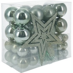 Christmas Decorations Kerstballen set 3,4,6cm - piek - 54x - mintgroen - Kerstbal