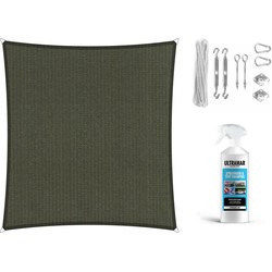 Compleet pakket: Shadow Comfort vierkant 2x2m Deep Grey met RVS Bevestigingsset en buitendoek reiniger