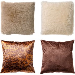 Dutch Decor VOORDEELSET ELAH - Set van 4 sierkussens - Marin + Fluffy + Elah – 45x45 cm - wit - beige - cappuccino - Dutch Decor