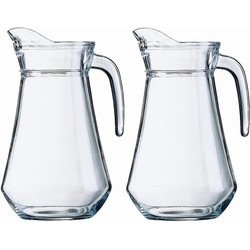 2x Glazen water of sap karaffen/kannen 1,3 liter - Waterkannen