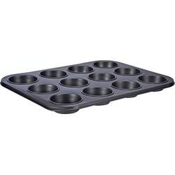 Muffin vorm/bakvorm - zwart - 36 x 28 x 3 cm - voor 12 muffins - Cakevormen
