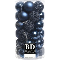 37x stuks kunststof kerstballen donkerblauw 6 cm inclusief kerstbalhaakjes - Kerstbal