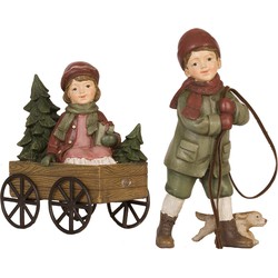 Clayre & Eef Beeld Kind 20x7x16 cm Groen Bruin Polyresin Kerstdecoratie