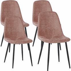 Set van 4 Scandinavische Eetkamerstoelen Oud Roze Chenille Stof Swift - Zonder Armleuningen