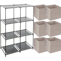 5Five Kastmandjes/opberg mandjes - beige - 6x stuks van 29 Liter - Rekje is 68 x 98 cm - Opbergmanden