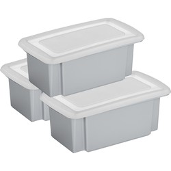 Sunware 3x opslagbox kunststof 7 liter grijs 38 x 21 x 14 cm met deksel - Opbergbox