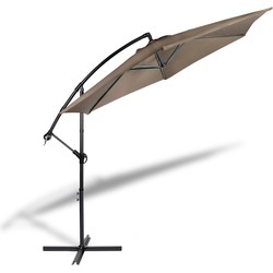 909 OUTDOOR Hangende parasol in taupe 2.5 m hoog, Tuinparasol met stalenframe en hoes, Parasol met zwengelgreep en kantelfunctie, Modern en luxe design, Diameter 300 cm