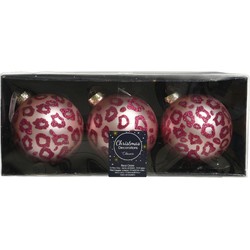 Kerstbal glas d8cm lip roze 3st